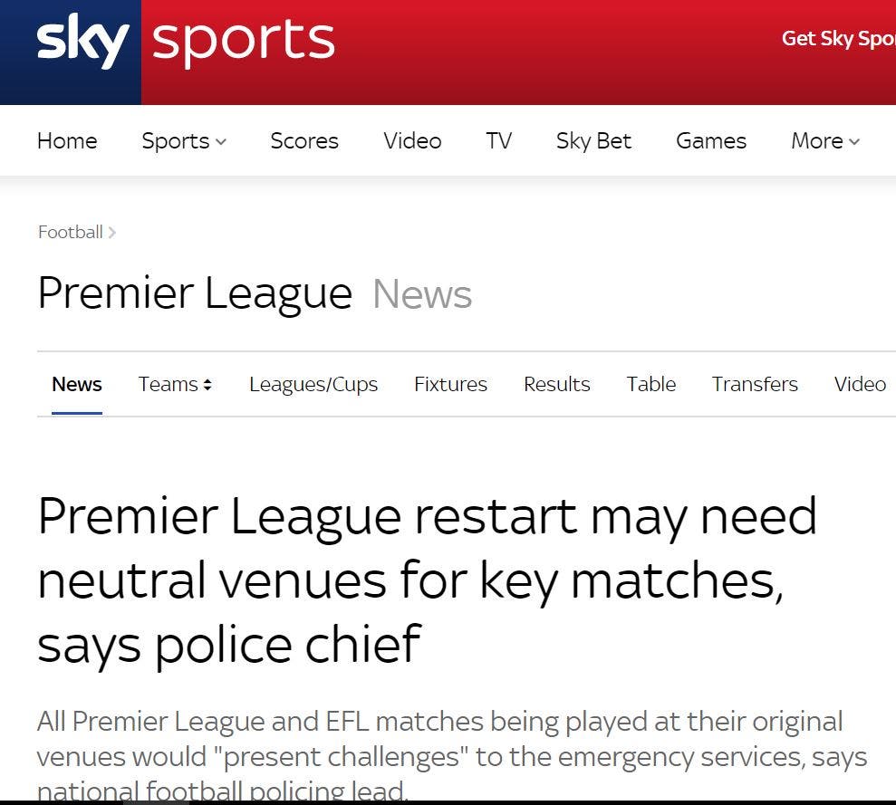 الشرطة الخاصة بتنظيم المباريات: تجمعات المشجعين ستلغي الموسم الإنجليزي