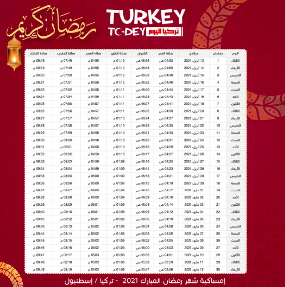 وقت الامساك اسطنبول