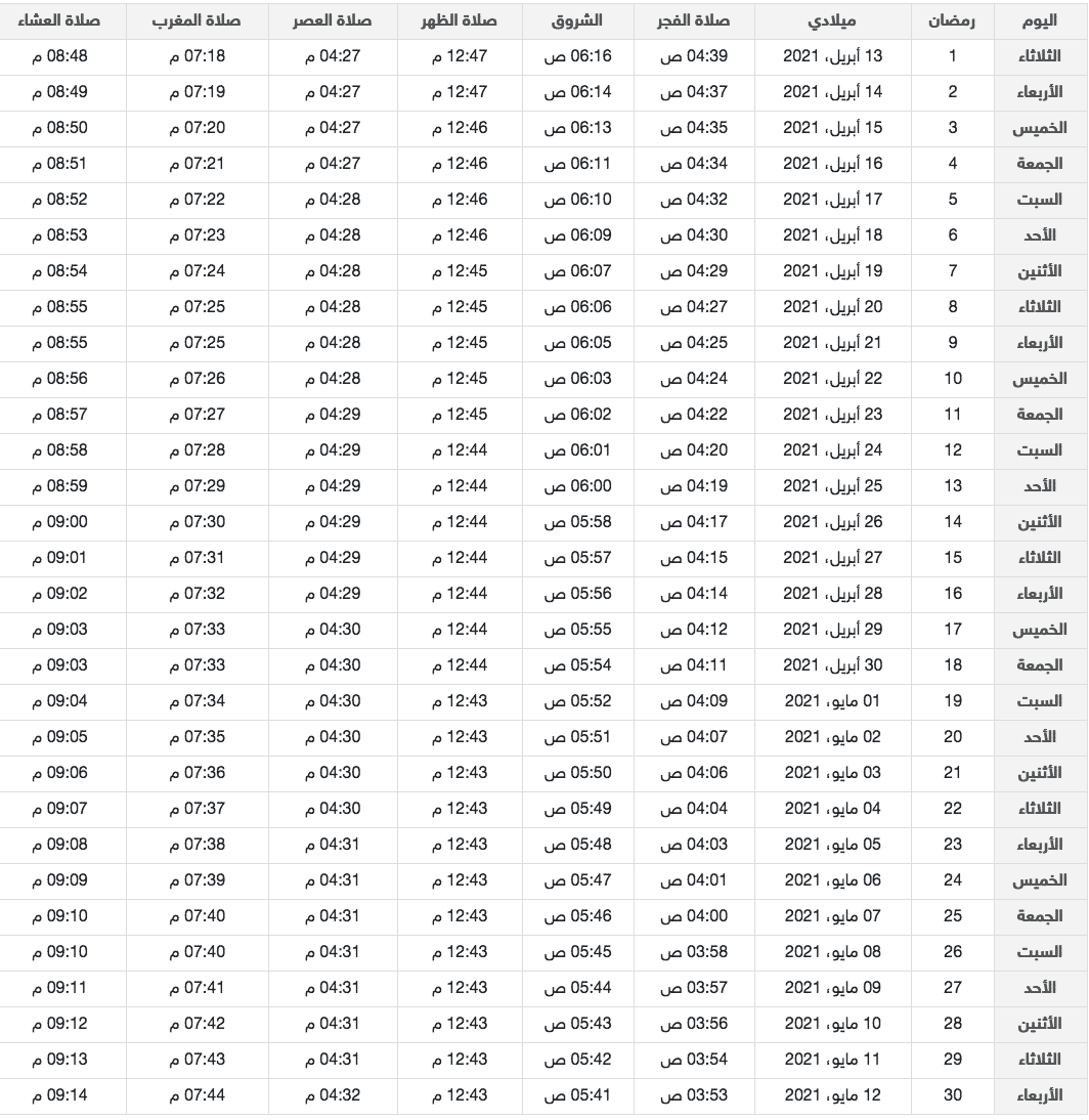 إمساكية رمضان 2021 في أضنة