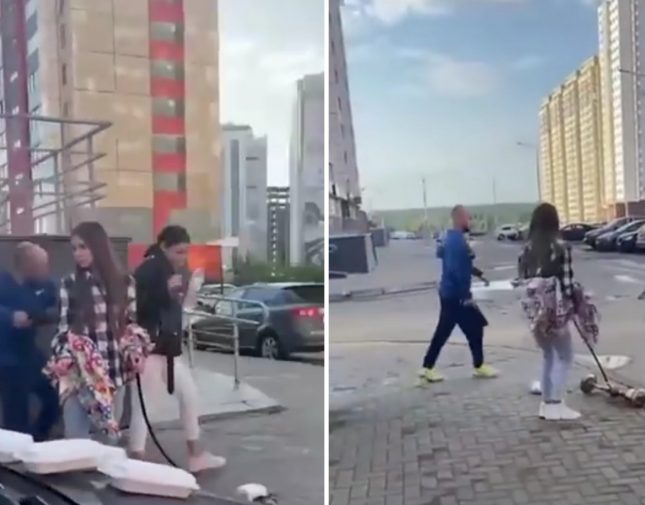 شاهد ردة فعل مفاجئة من شاب تجاه 3 فتيات يدخن النرجيلة في الشارع