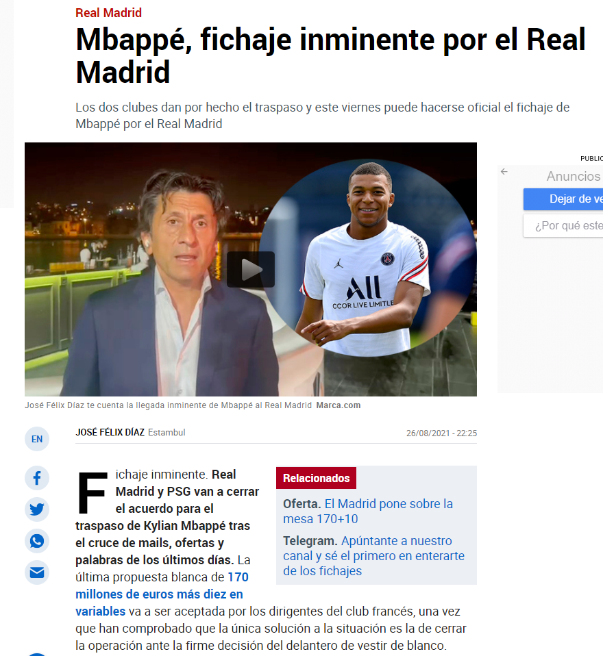 صحف إسبانيا تكشف موعد انتقال مبابي لريال مدريد