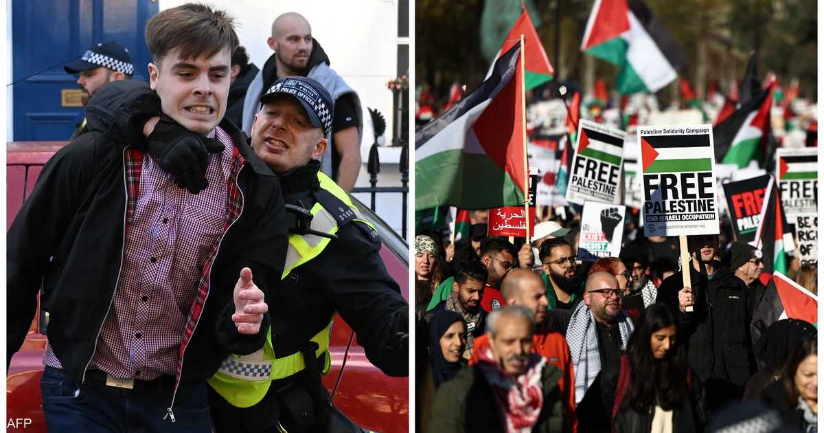 مئات الآلاف في مسيرة لندن.. وشغب اليمنيين في مواجهتهم